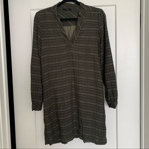 Maven West Green Silky Wash Cupro / Cotton V-Neck Long Sleeve Dress